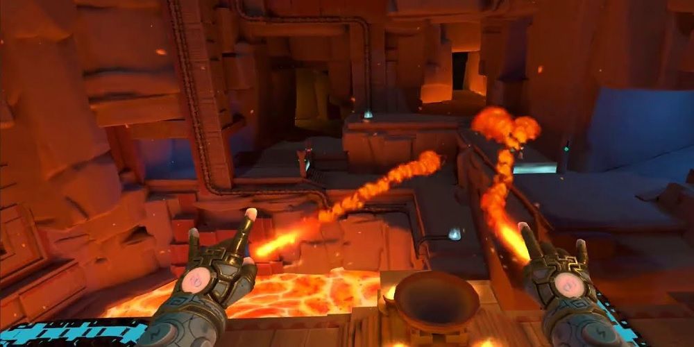 A player shooting fire from their hands in Tiny Castles VR.