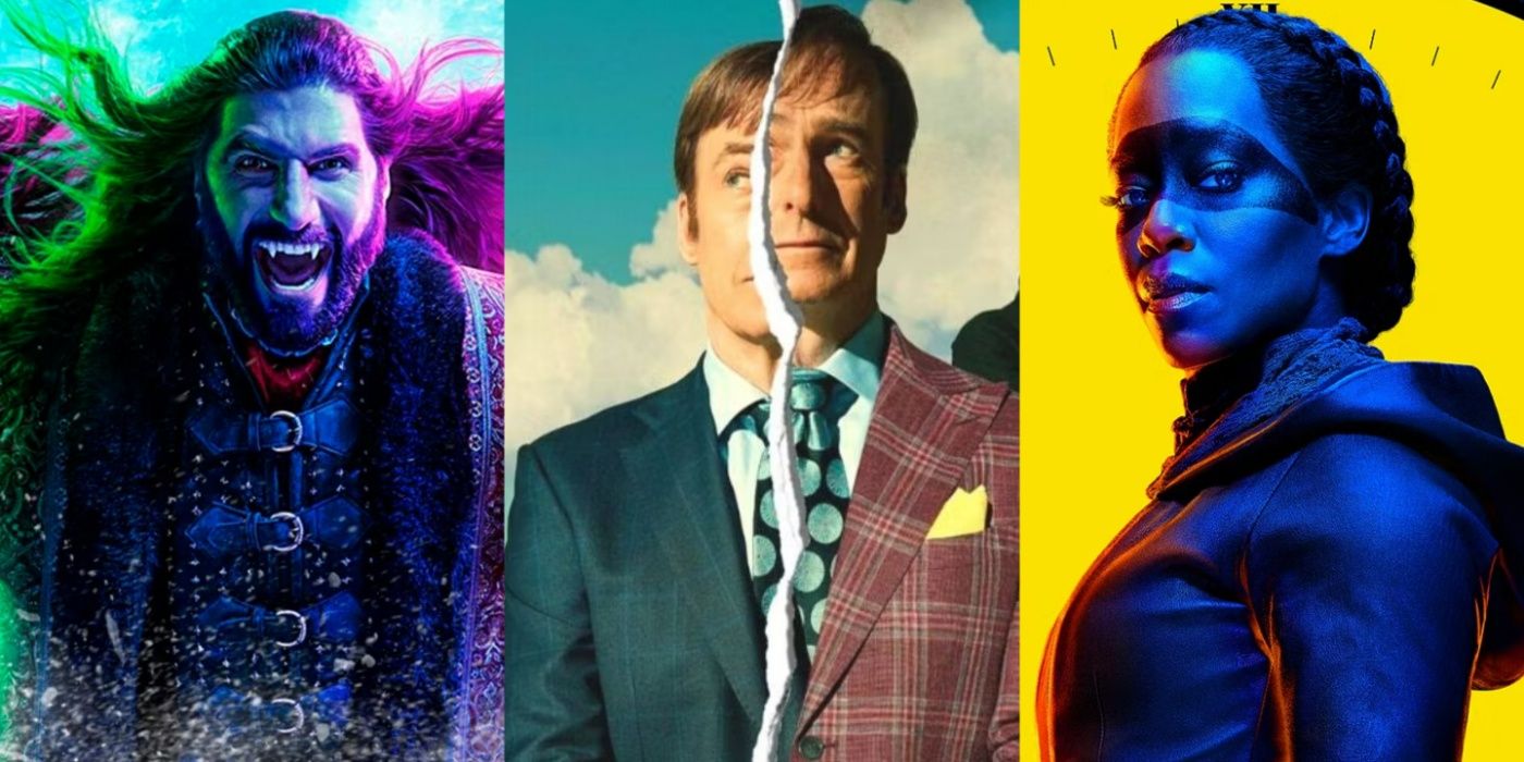 A split image of What We Do in the Shadows, Better Call Saul, and Watchmen