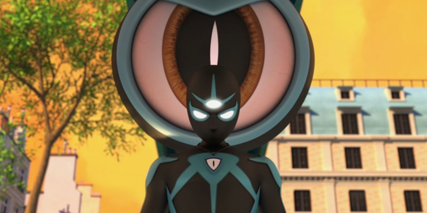 Truth está diante do sentimonstro chamado Lighteye na casa flutuante de Anarcha em Miraculous Ladybug.