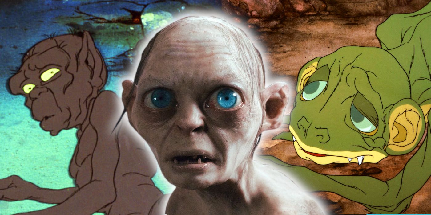 Gollum from the 1977 Hobbit film, 1978 The Lord of the Rings film, and the 2000s The Lord of the Rings film trilogy