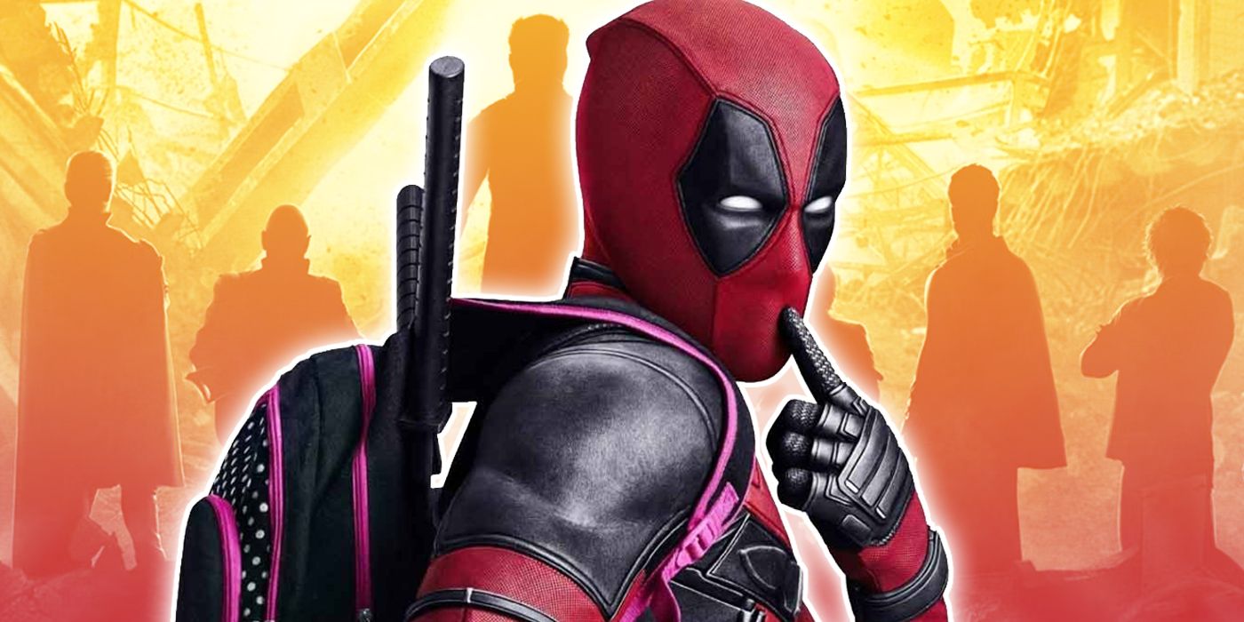Deadpool being coy with the silhouetted Fox X-Men in the background