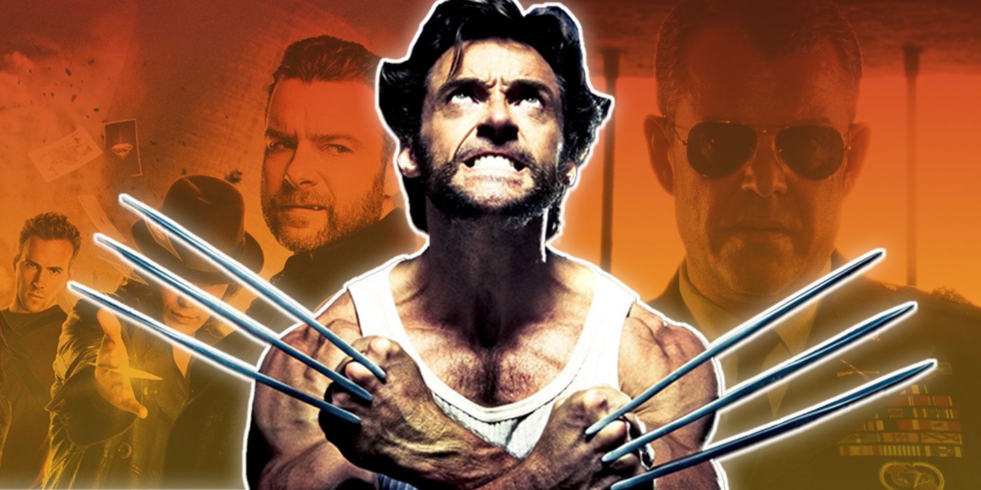 Wolverine showing his claws with the cast from X-Men Origins in the background
