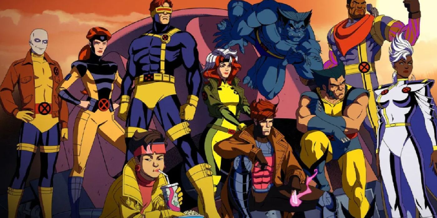 The full cast of X-Men 97 stands in their X-Men uniforms