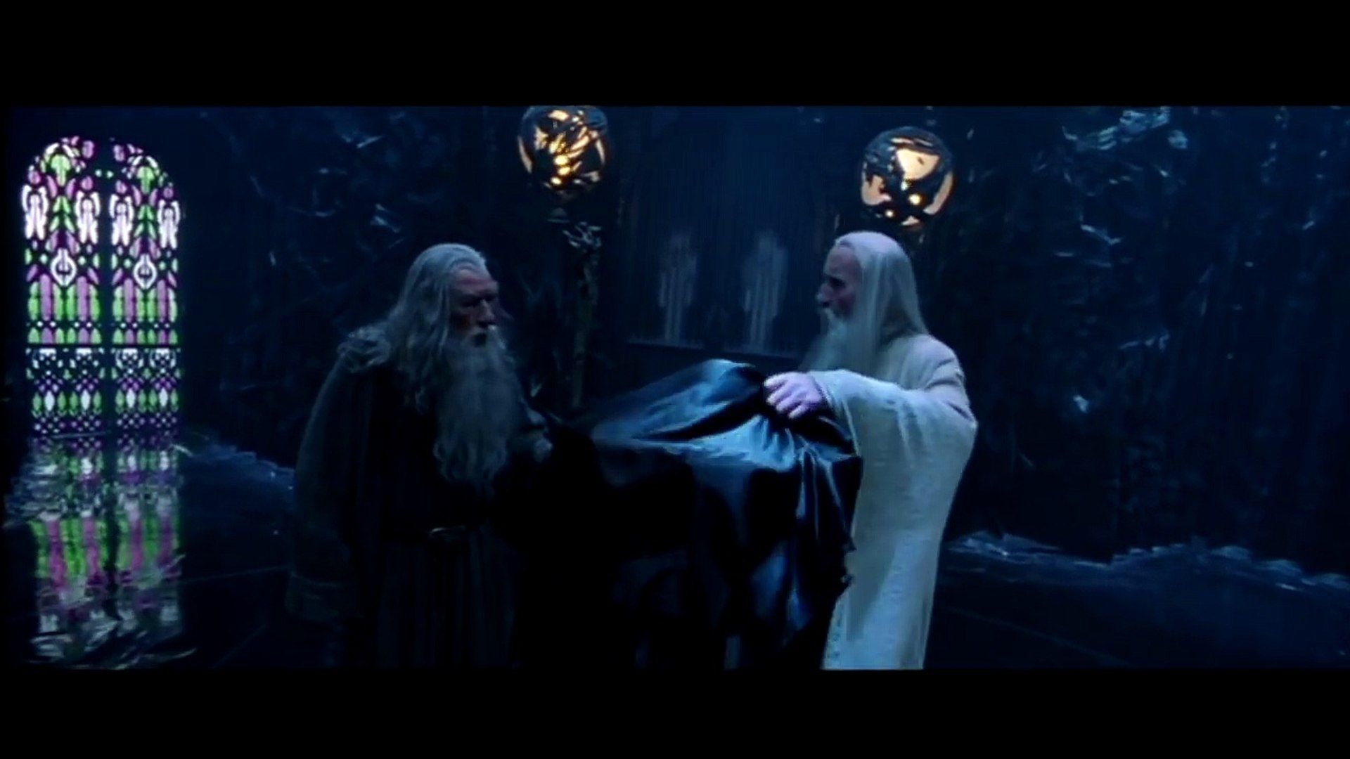 Saruman about to show Gandalf the Palatir in The Lord of the Rings