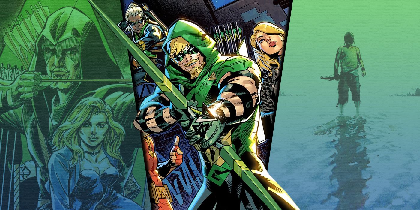 Split image of different runs in Green Arrow comics