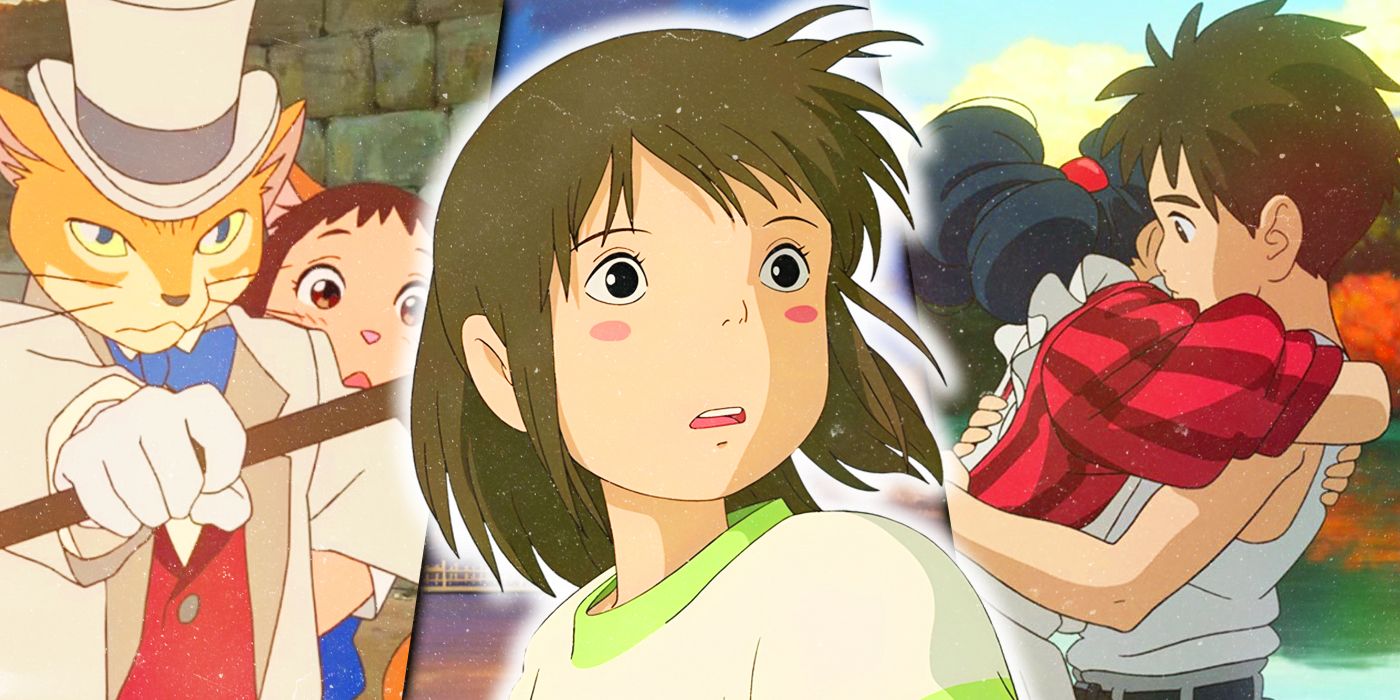 Images from The Cat Returns, Spirited Away and The Boy and The Heron