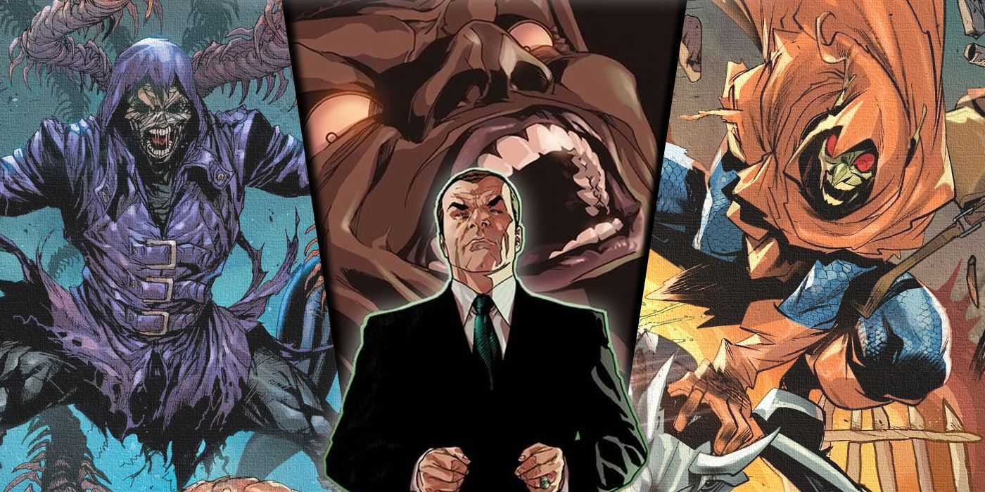 Split image of Norman Osborn with Green Goblin, Kindred, and Hobgoblin from Spider-Man comics