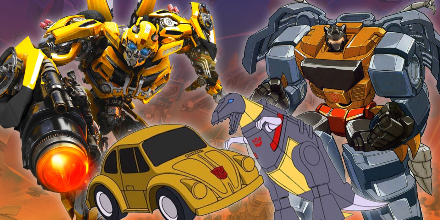 Split image of different generations of Bumblebee and Gridlock from Transformers