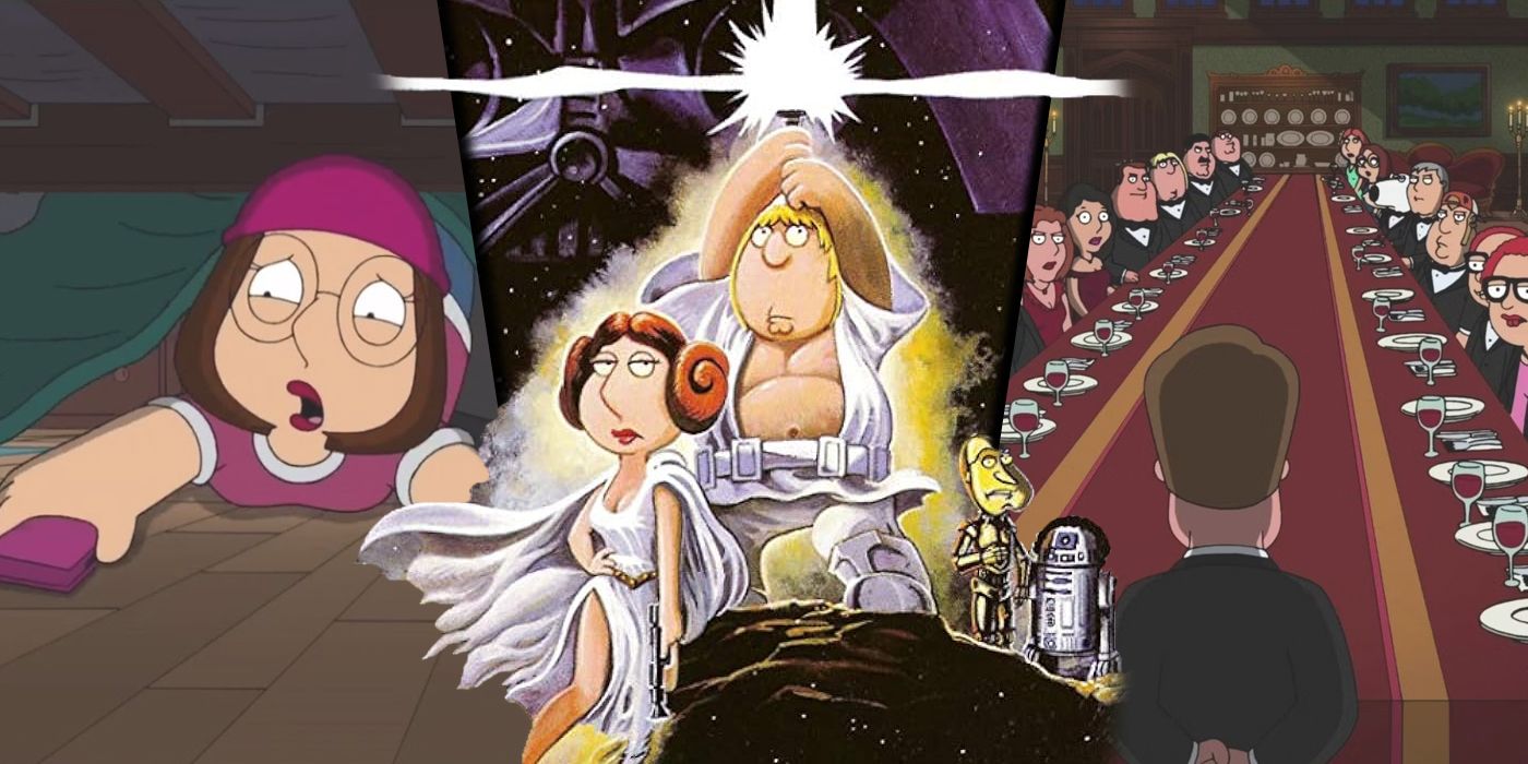 Split image of Family Guy's various film parodies