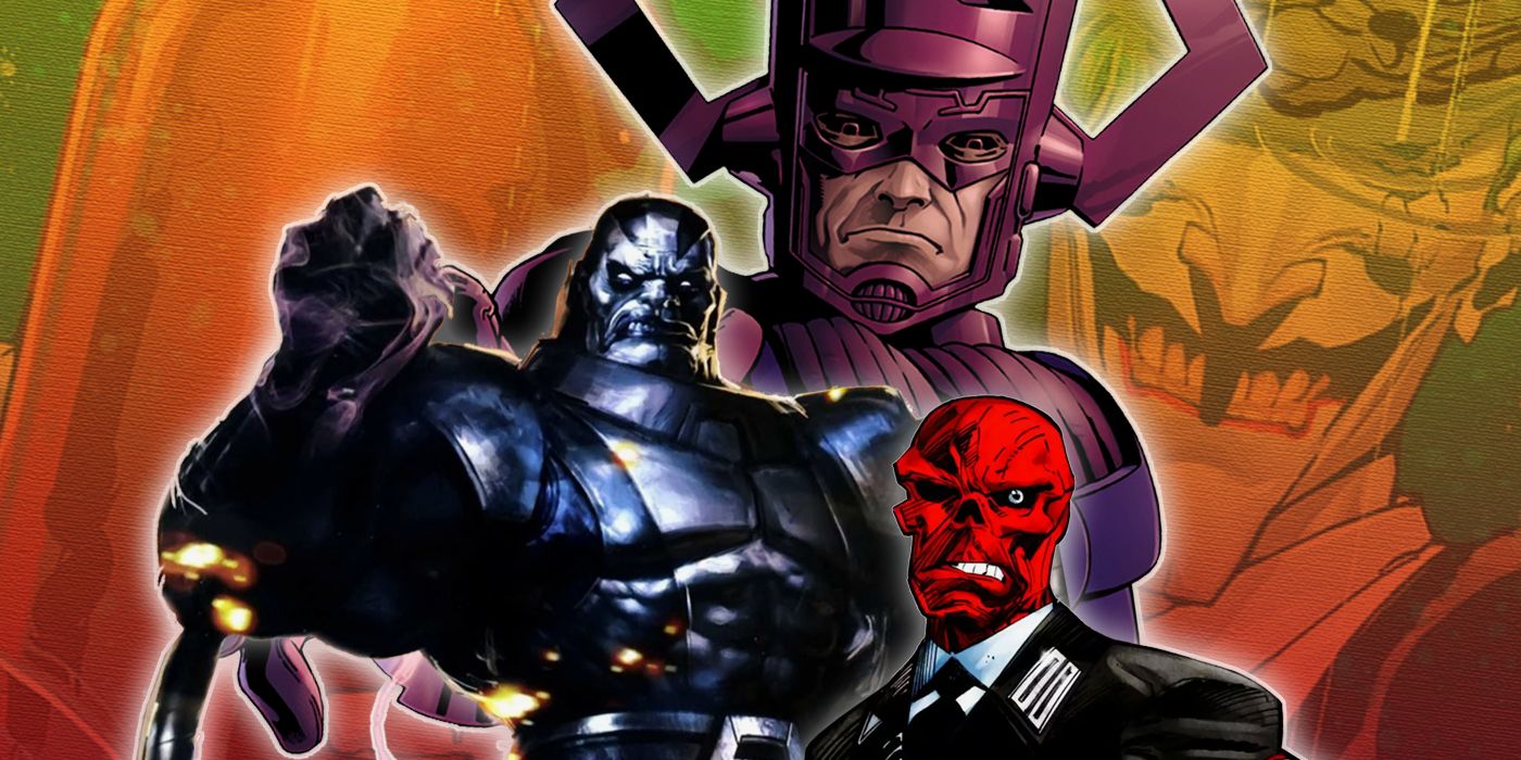 Galactus, Apocalypse and Red Skull with the cover to Joker: Year One in the background