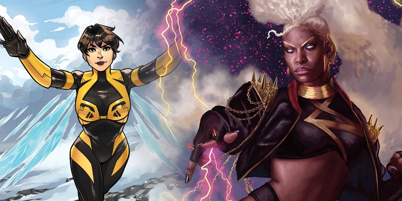 Split image of Wasp and Storm from Marvel Comics