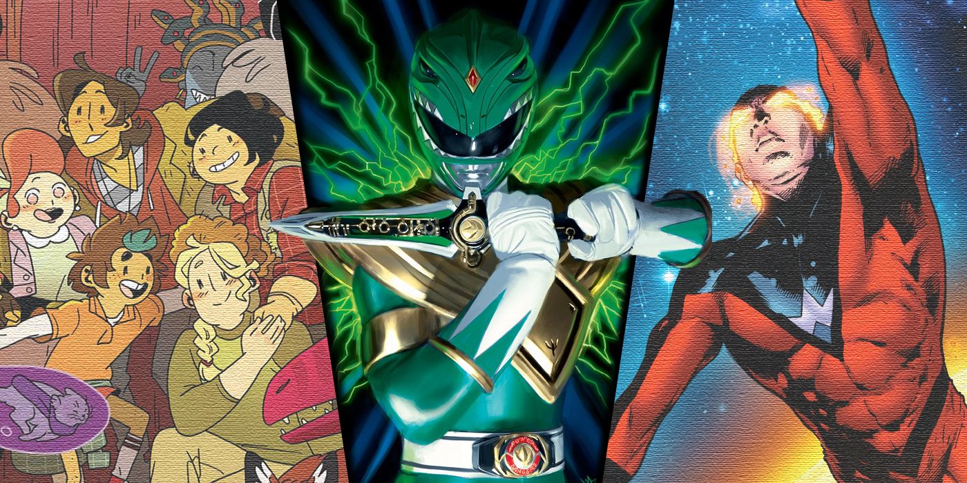 Split image of the Green Ranger, the Lumberjanes, and The Plutonian from Boom! Studios