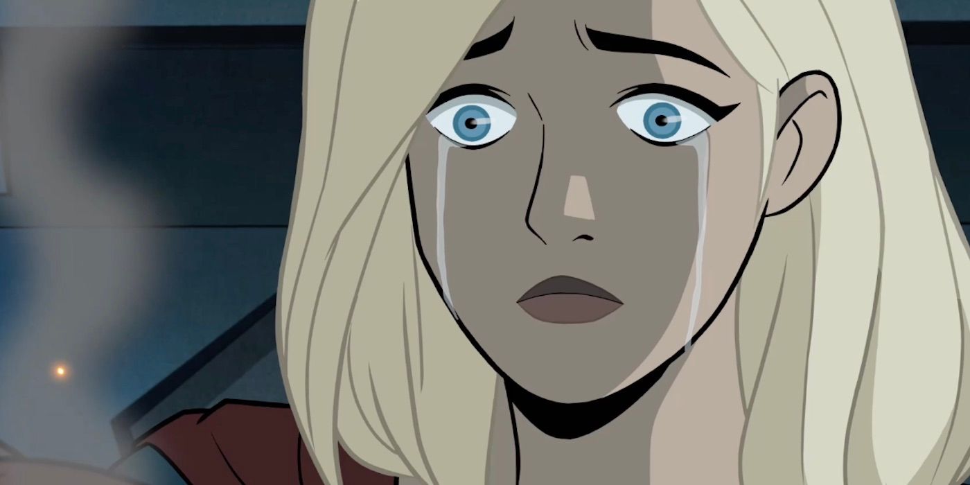 Supergirl cries after killing the Monitor in Justice League: Crisis on Infinite Earths Part Two