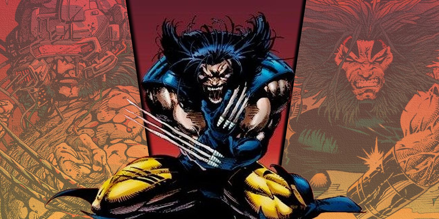 Split image of Weapon X, Wolverine with broken claws, and Weapon X from the Age of Apocalypse.