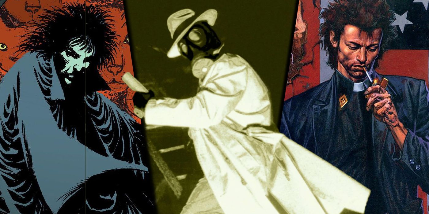 Split image of covers to The Sandman, Sandman Mystery Theater, and Preacher from Vertigo