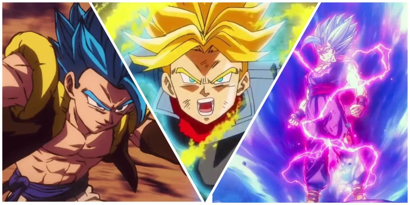 Gogeta Blue, Super Saiyan Rage Future Trunks, and Gohan Beast from Dragon Ball.
