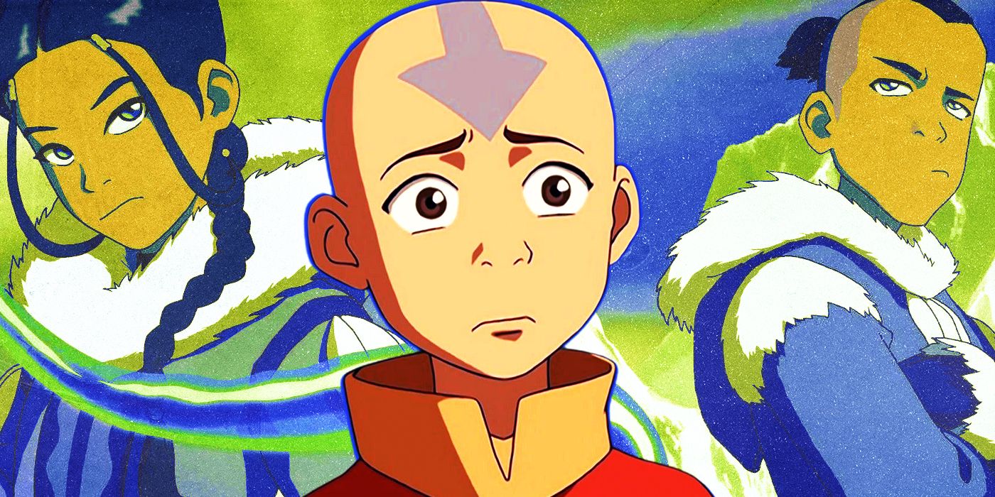 Aang from Avatar: The Last Airbender looking sad alongside Katara and Sokka