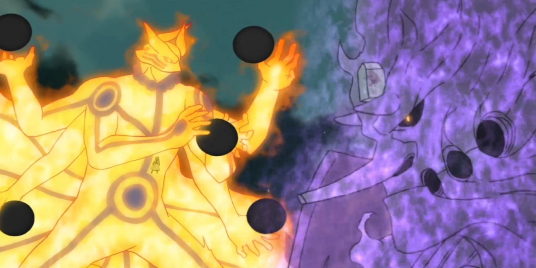 Asura uses his chakra golem to fight Indra in Naruto: Shippuden