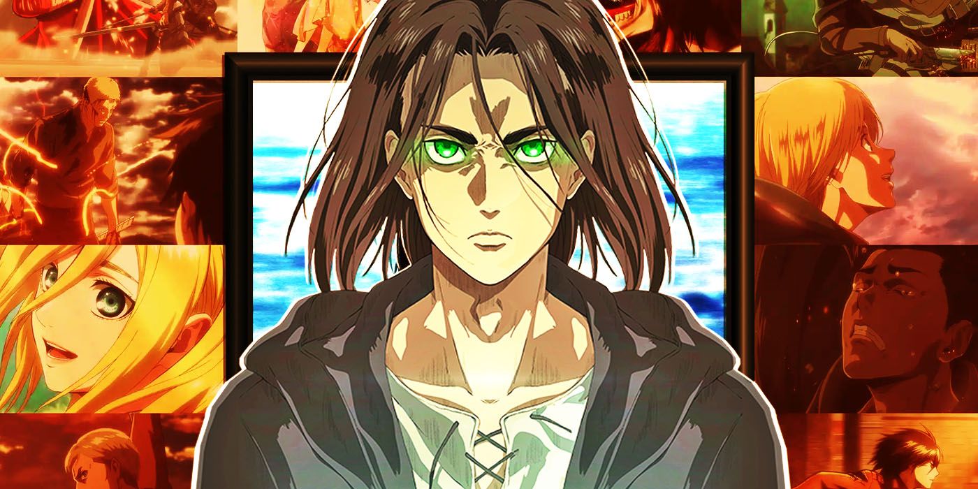 Attack on TItan's Eren Yaeger with glowing green eyes and metal art print collection