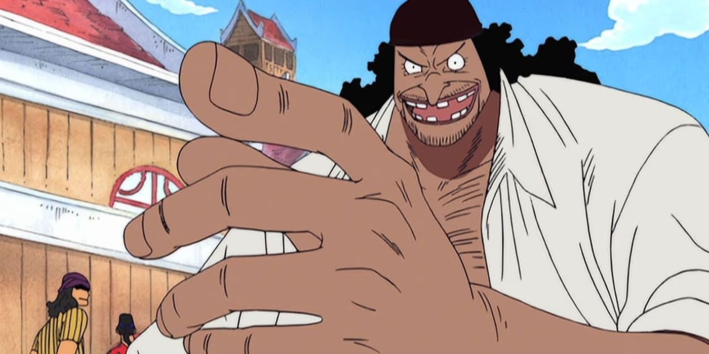 Barba Negra aponta ao encontrar os Piratas do Chapéu de Palha na ilha de Jaya em One Piece