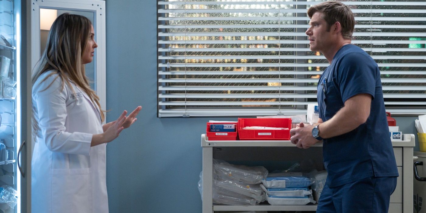 Camilla Luddington as Jo Wilson talks to Chris Carmack as Atticus Lincoln on Grey's Anatomy