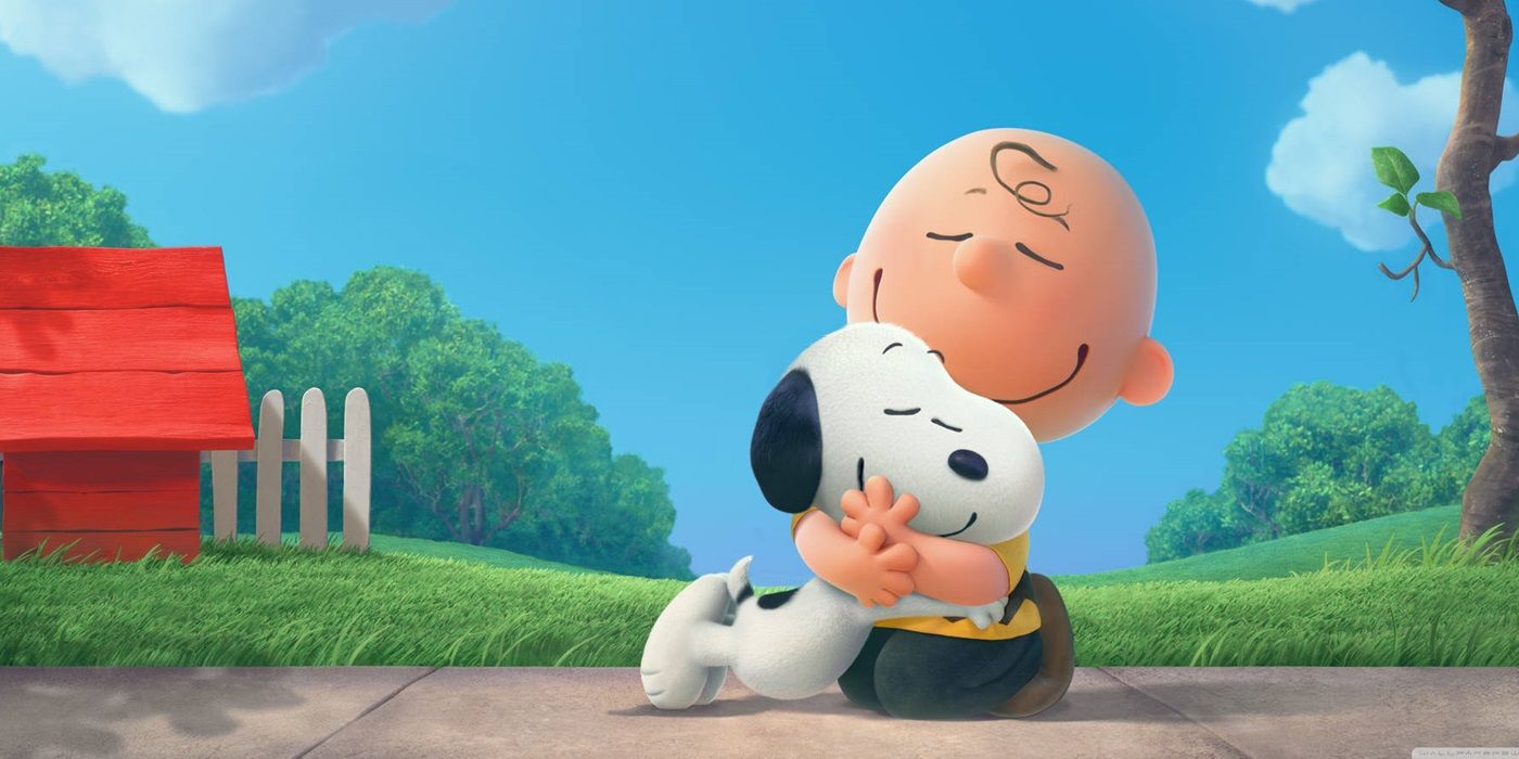 Charlie Brown hugging Snoopy