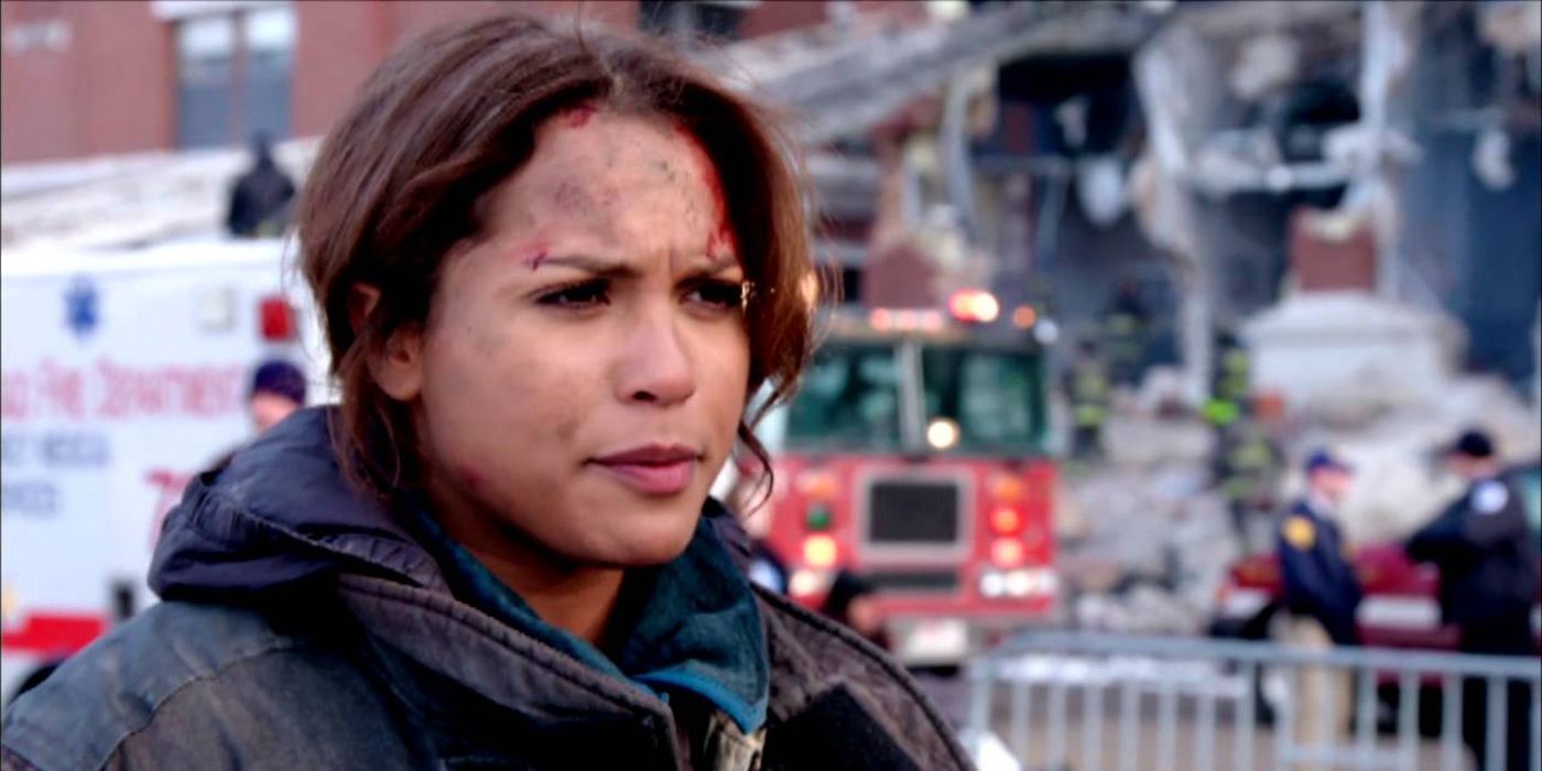 Monica Raymund as Paramedic in Charge/Firefighter Candidate Gabriela Dawson inChicago Fire episode "A Dark Day"