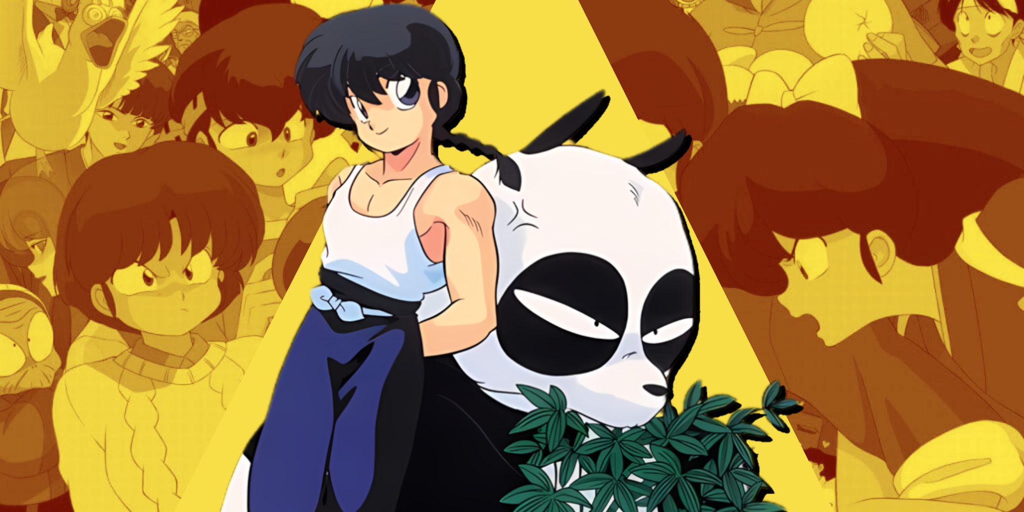 Custom Image of Ranma and Genma Saotome in the center with the cast of Ranma 12 in the background