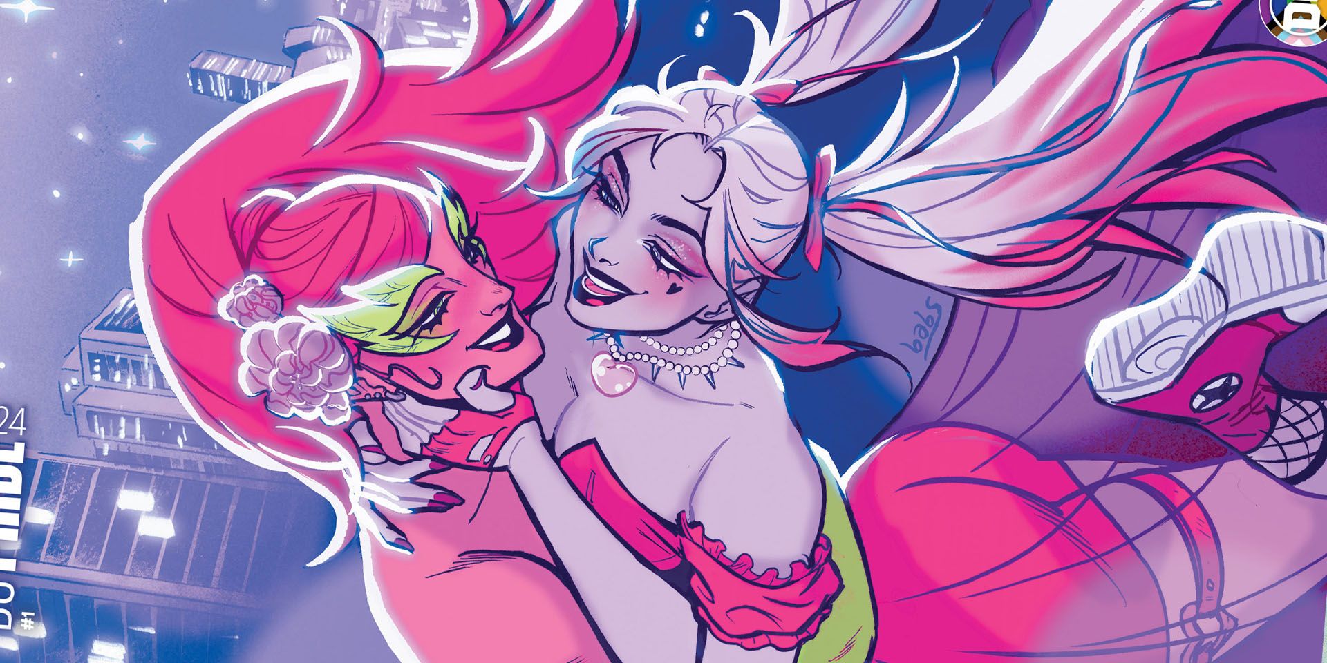 Harley Quinn and Poison Ivy on DC Pride Variant Cover 2024.