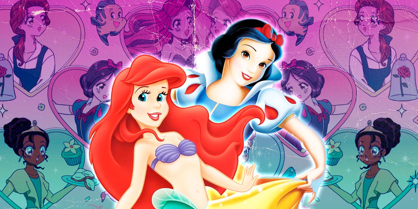 Disney's Ariel and Snow White pose together with manga/anime-style redesigns