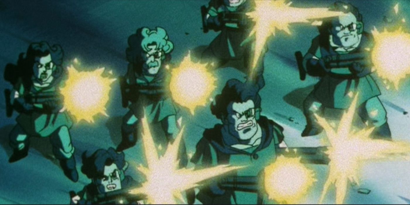 A Tuffle army fires their weapons en masse in Dragon Ball: Plan to Eradicate the Saiyans.