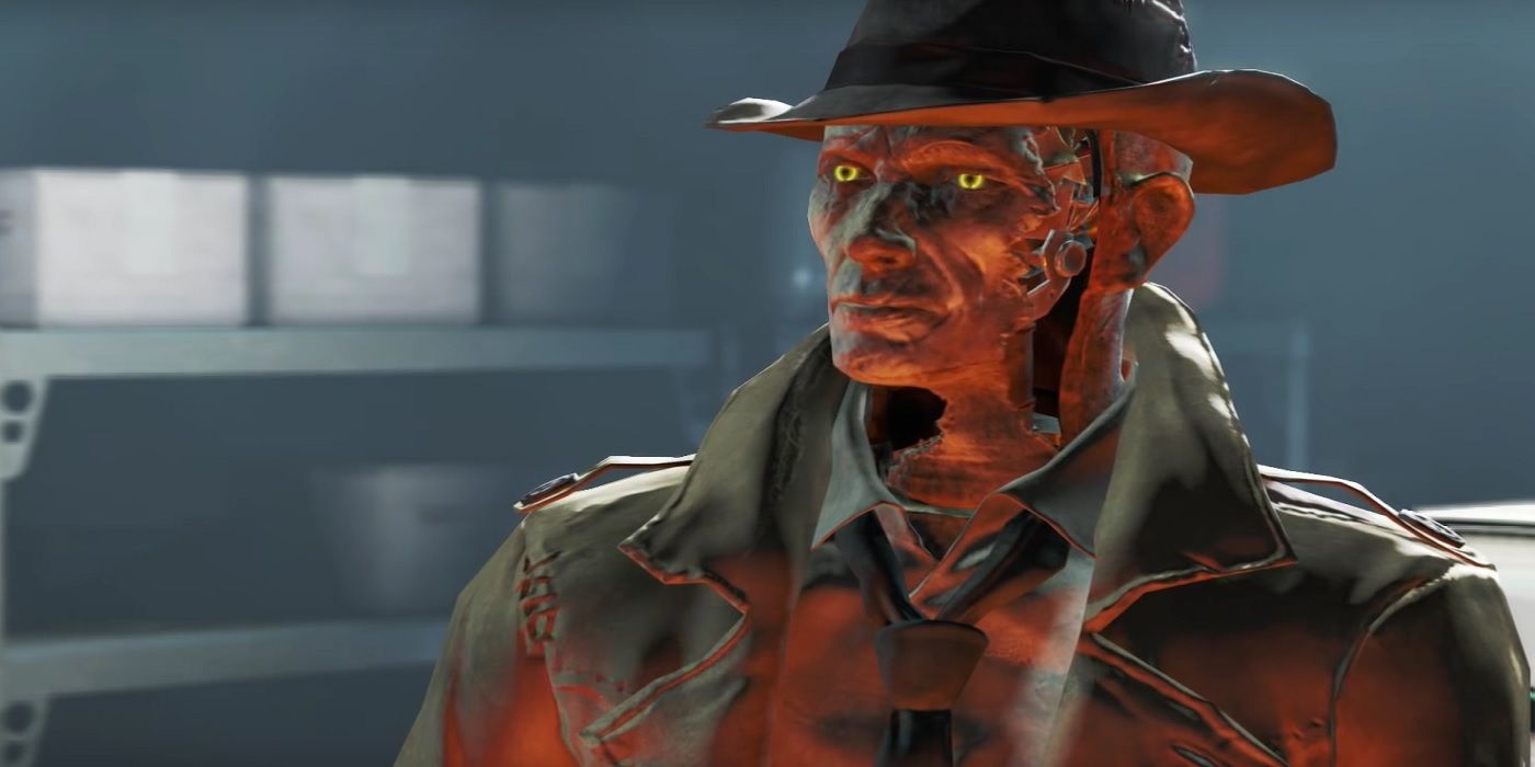 Nick Valentine olhando para a esquerda de Fallout 4.