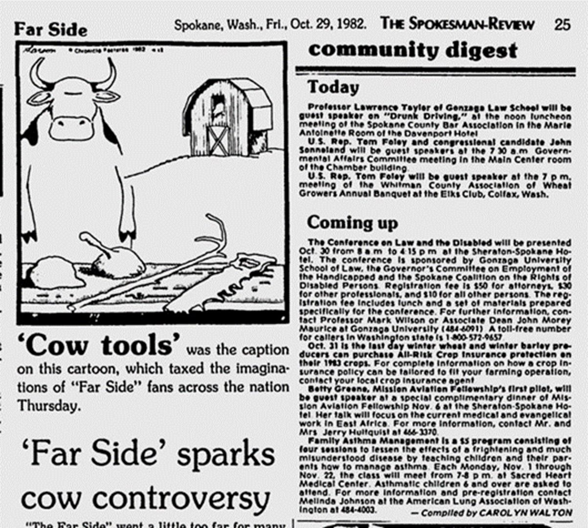 A newspaper article about the Far Side "controversy"