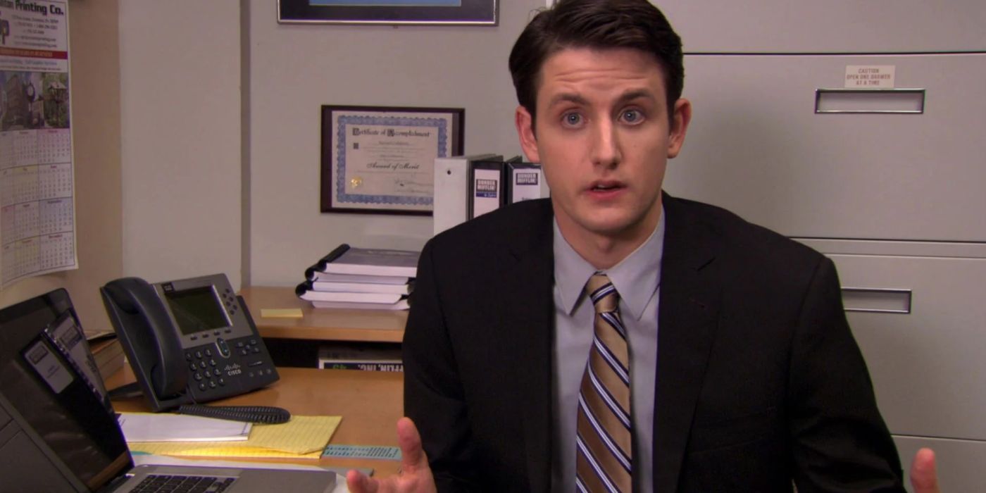 Gabe Lewis explaining something to the camera in The Office