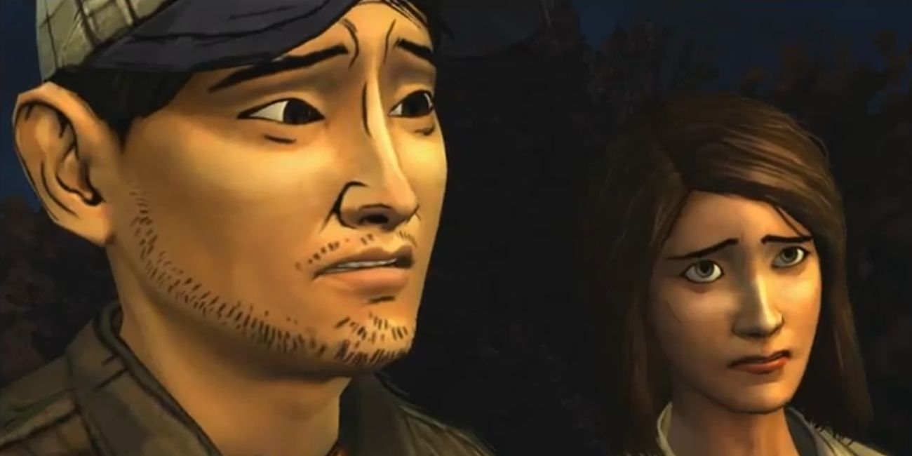 A close up of Glenn Rhee and Carley express concern in Telltale's The Walking Dead