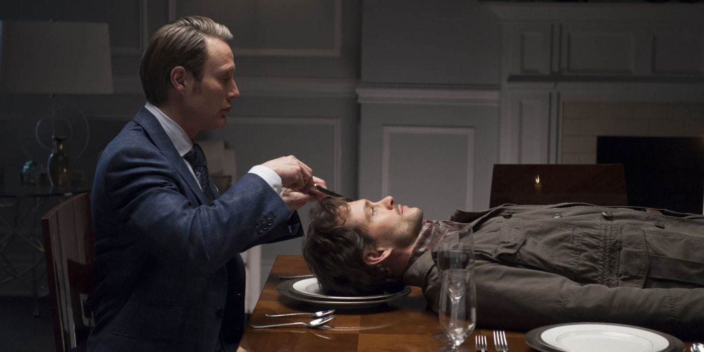 Hannibal (Mads Mikkelsen) se preparando para comer Will (Hugh Dancy) em uma sequência de sonho.
