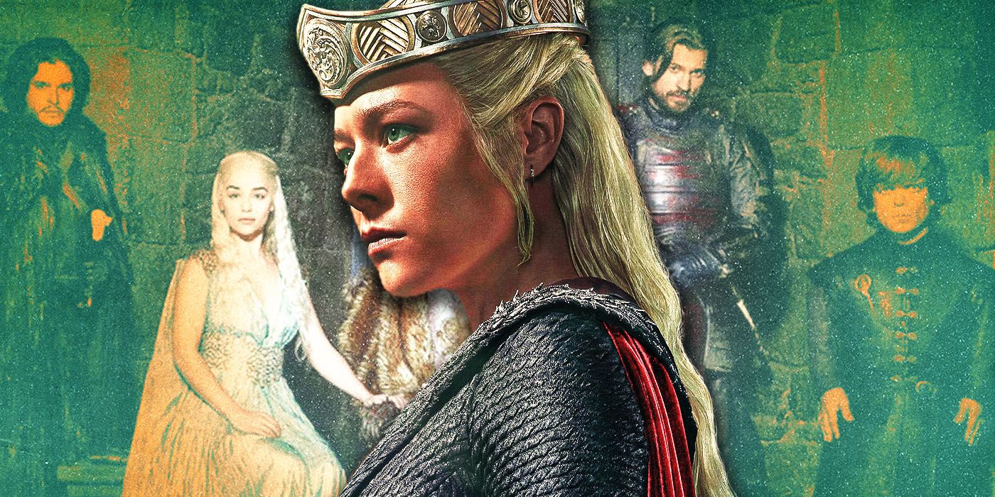 Rhaenyra Targaryen from House of The Dragon in front of Game of Thrones characters