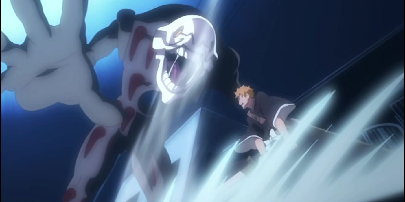 Ichigo como um Soul Reaper corta Hollow em Bleach