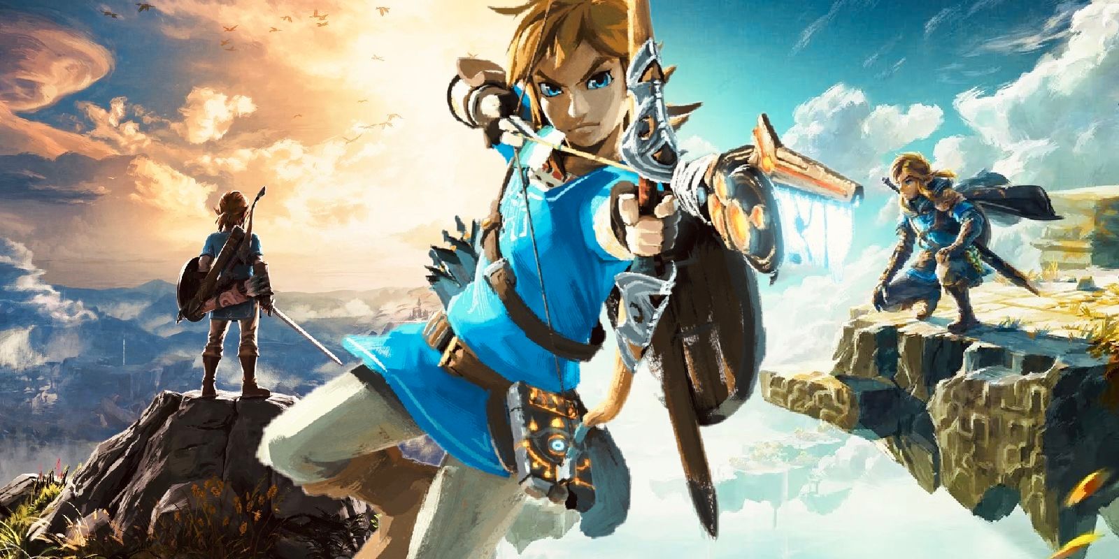 Link from Breath of the Wild with the cover art of BOTW and Tears of the Kingdom 