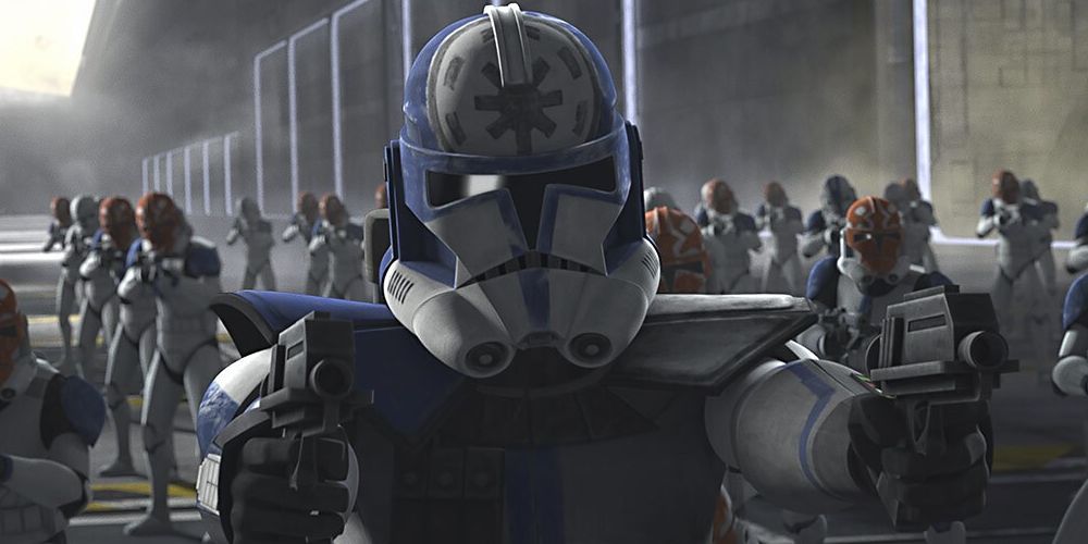 Jesse points his guns at Rex and Ahsoka in Star Wars: The Clone Wars