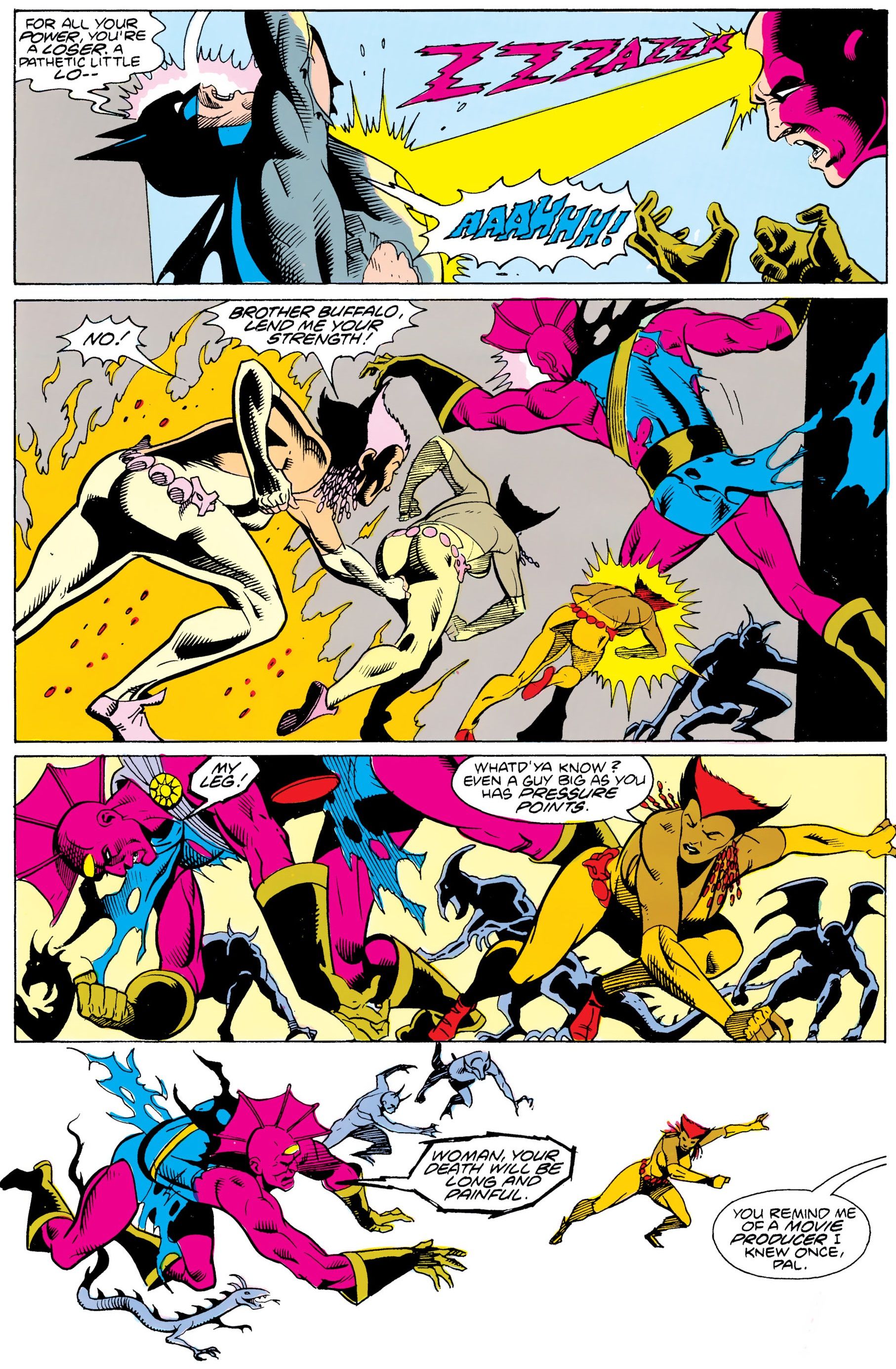 Batman mocks Despero, while Vixen arrives to help