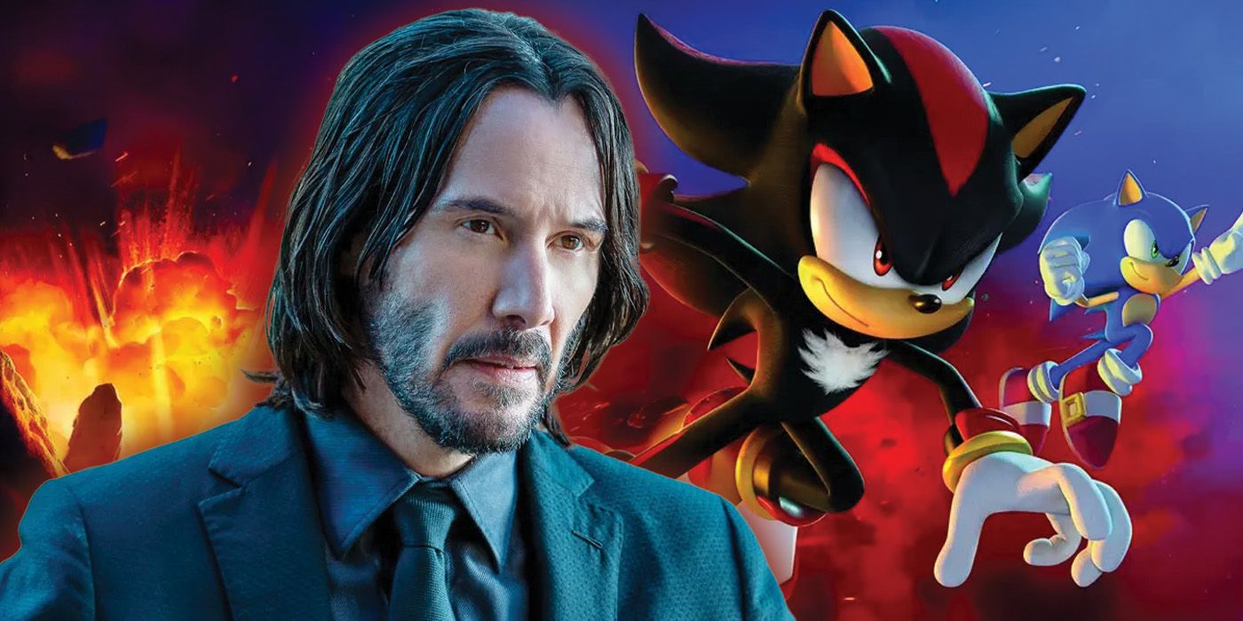 A composite image featuring Keanu Reeves and Shadow the Hedgehog.