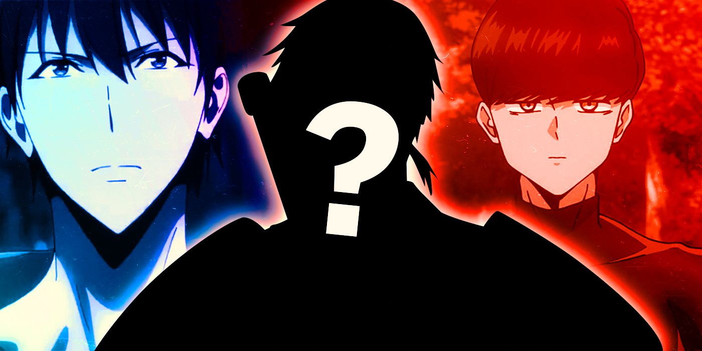 A collage of Solo Leveling, Mashle and a silhouetted anime with a question mark