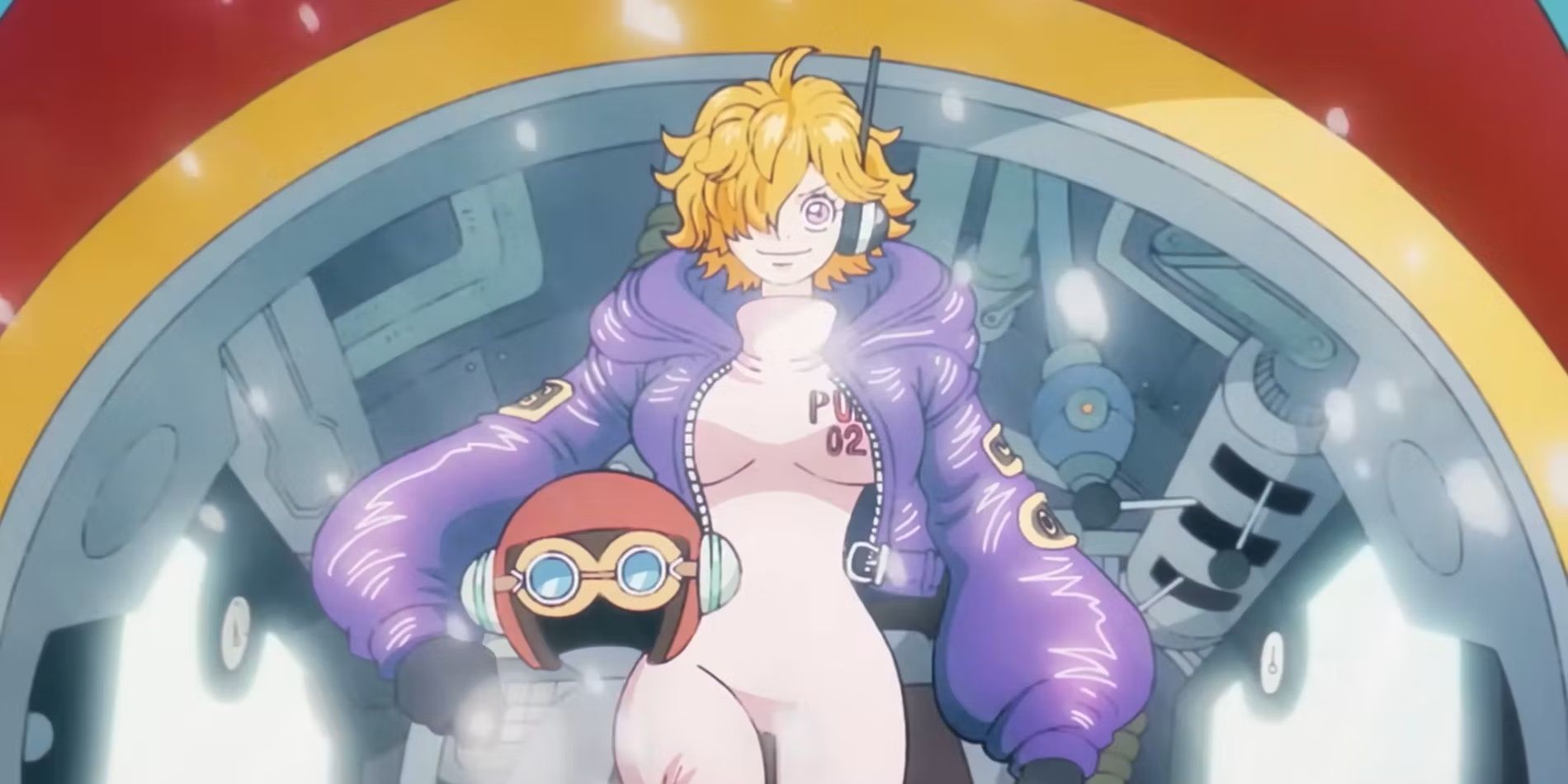 Lilith vegapunk holds her helmet in the One Piece anime