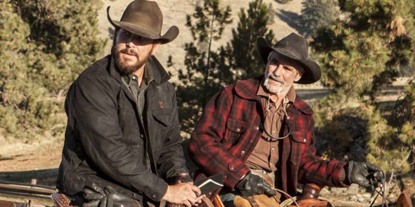 Lloyd and Rip riding together in scene from Yellowstone.