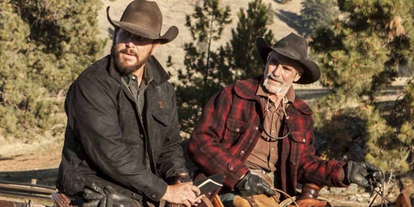 Lloyd and Rip riding together in a scene from Yellowstone.