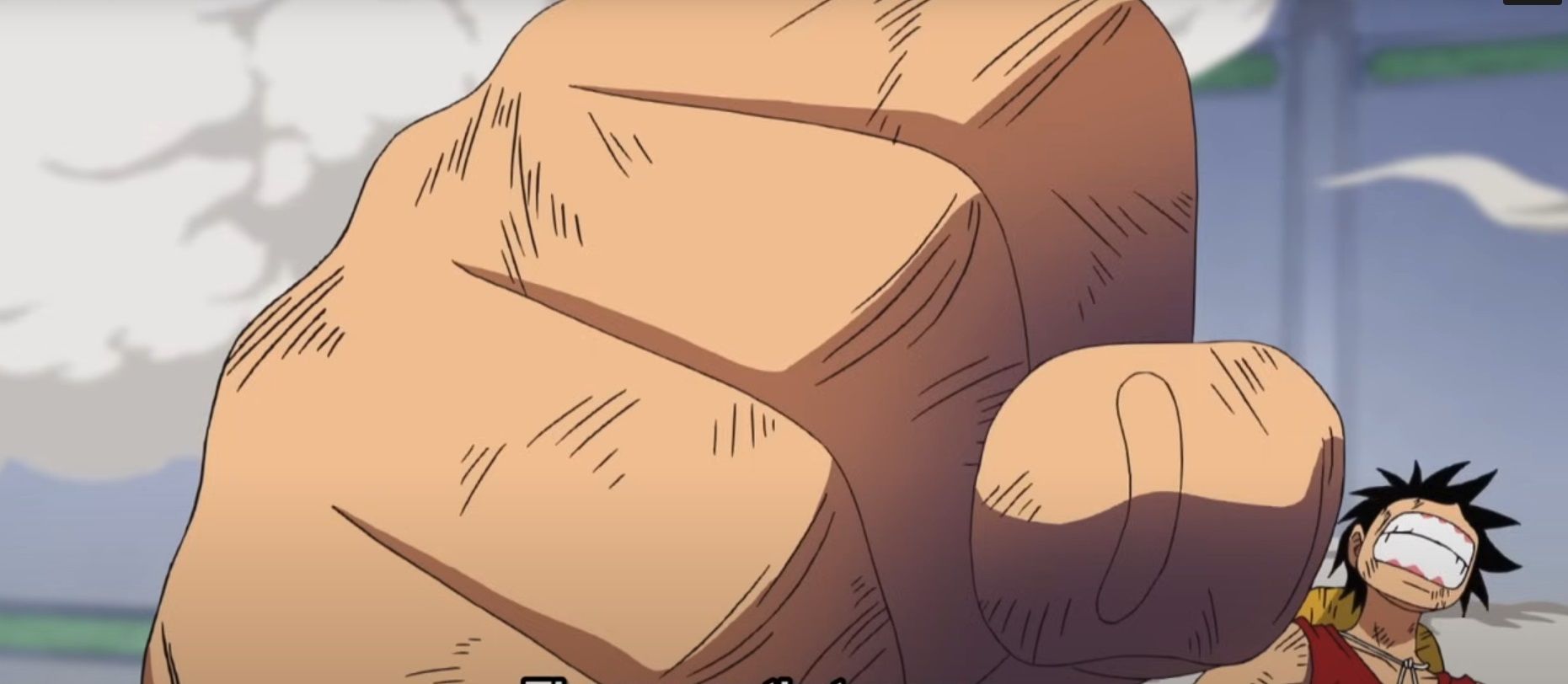 luffy holds up his hand with gear 3