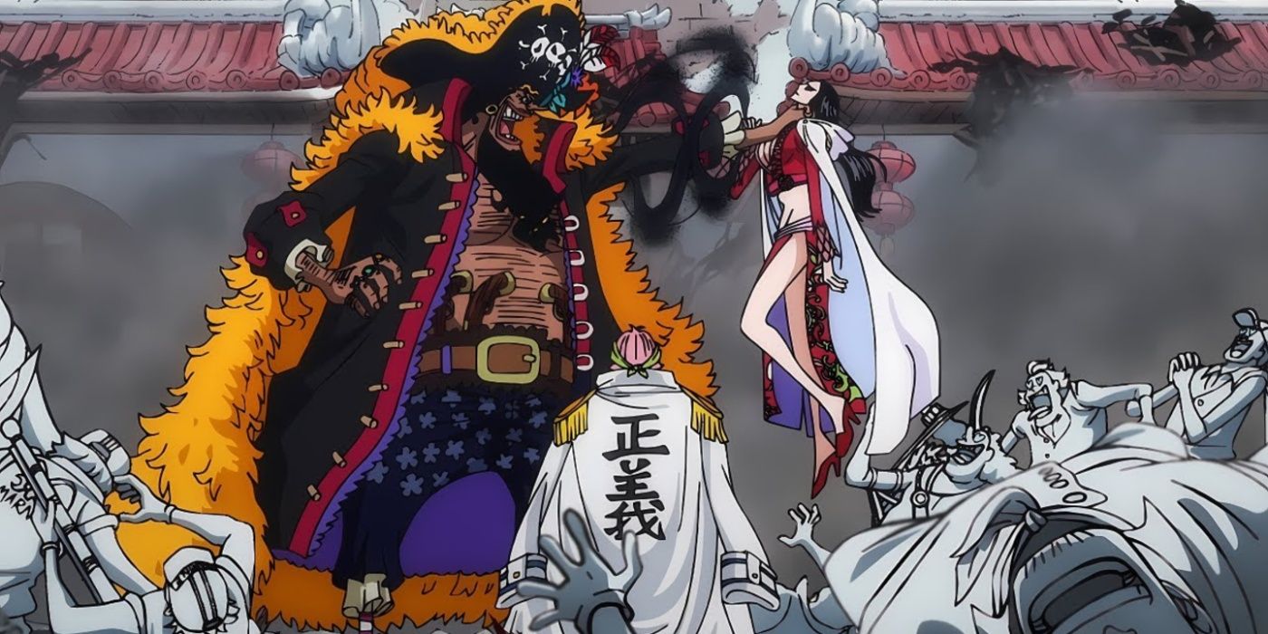 Blackbeard uses the Dark-Dark Fruit to capture Boa Hancock in One Piece