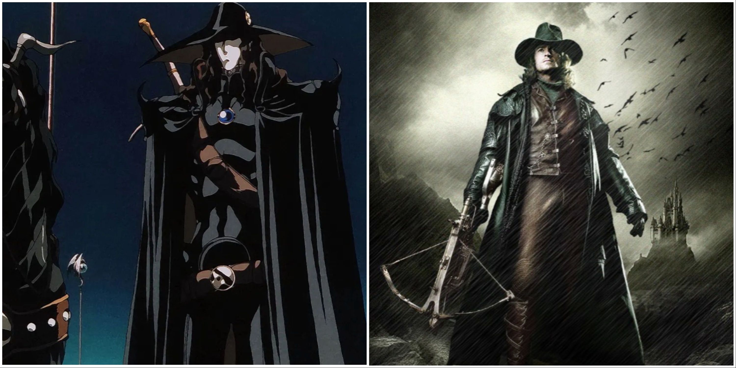 A split image showing Vampire Hunter D and Abraham Van Helsing
