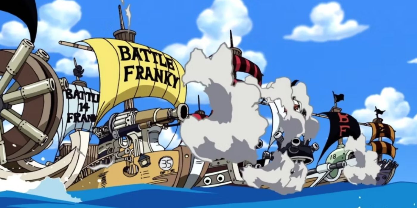 The Battle Franky fleet attacking Sea Kings in One Piece